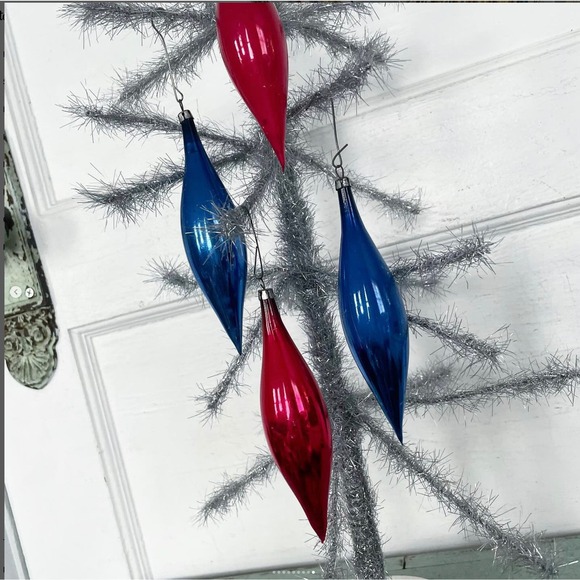 Vintage Christmas Ornaments Icicle Glass Patriotic Americana Poland Box Set 6B - Picture 9 of 9